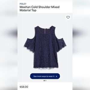 Pixley Meehan Cold Shoulder Lace Top in Navy